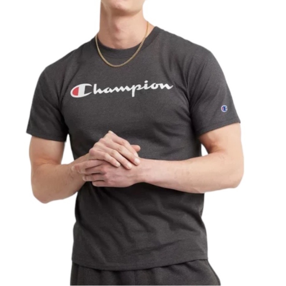NWT Champion Men Logo Classic Jersey Gray Small Graphic Tee Shirt